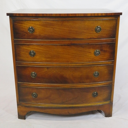 185 - Edwardian crossbanded mahogany bowfronted chest of four drawers with drop handles & bracket feet