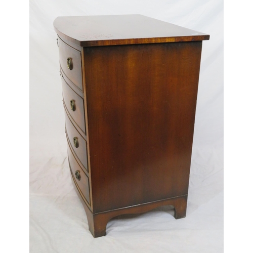 185 - Edwardian crossbanded mahogany bowfronted chest of four drawers with drop handles & bracket feet