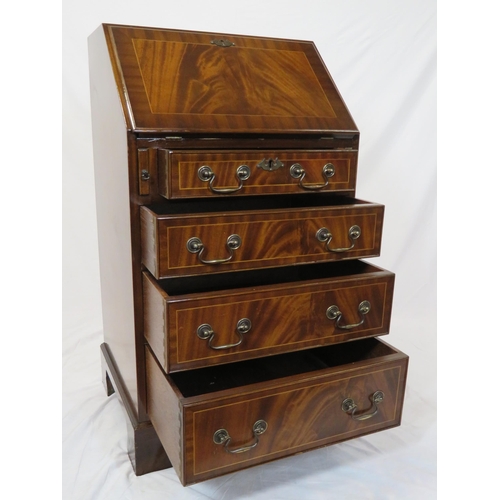 186 - Edwardian style mahogany bureau with drop-down front, pull-out supports, fitted interior, four drawe... 