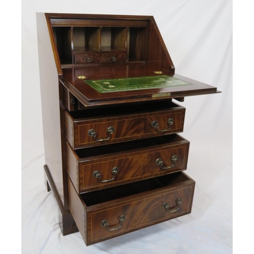 186 - Edwardian style mahogany bureau with drop-down front, pull-out supports, fitted interior, four drawe... 