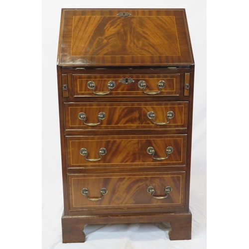 186 - Edwardian style mahogany bureau with drop-down front, pull-out supports, fitted interior, four drawe... 