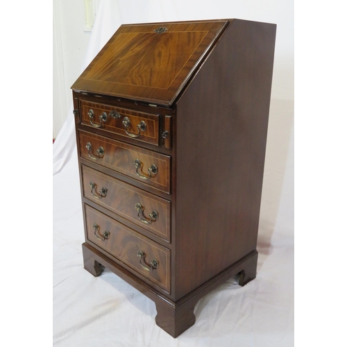 186 - Edwardian style mahogany bureau with drop-down front, pull-out supports, fitted interior, four drawe... 