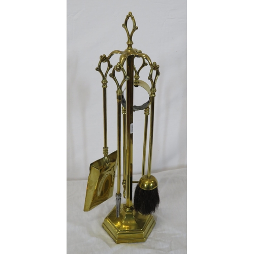 188 - Edwardian brass companion set, on stand, & with hexagonal base