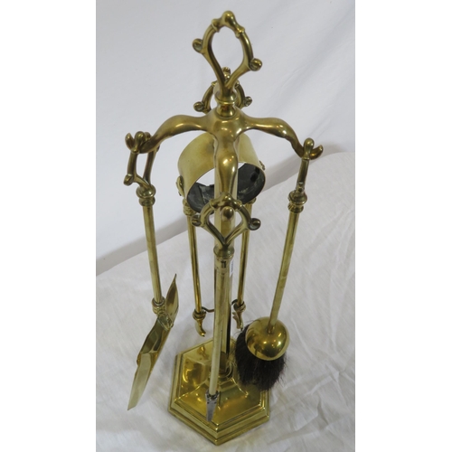 188 - Edwardian brass companion set, on stand, & with hexagonal base