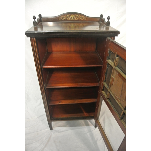 19 - Edwardian inlaid rosewood cabinet with bevelled glass insets, string and foliate inlay, shelved inte... 