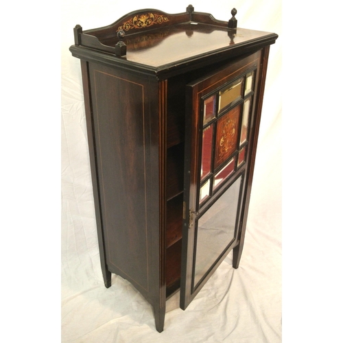 19 - Edwardian inlaid rosewood cabinet with bevelled glass insets, string and foliate inlay, shelved inte... 