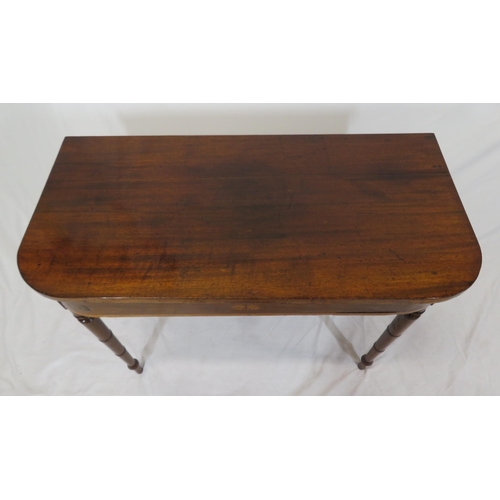 190 - Victorian inlaid mahogany hall or side table with shell inlay, turned tapering legs