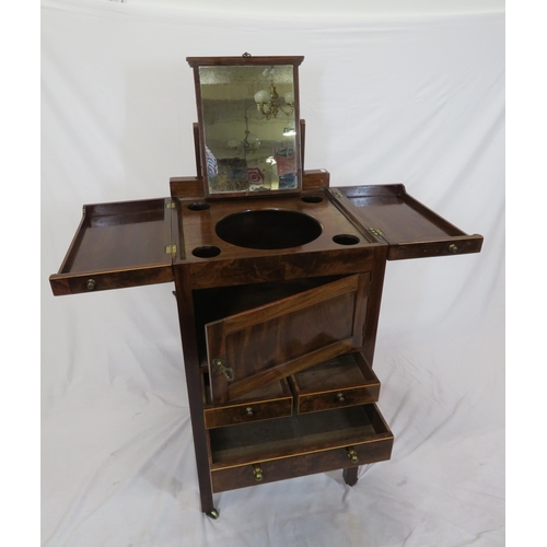 199 - Edwardian mahogany gentleman's washstand with fold-out top, pull-up mirror, press & drawers under, o... 