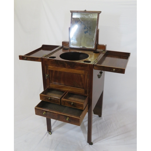 199 - Edwardian mahogany gentleman's washstand with fold-out top, pull-up mirror, press & drawers under, o... 