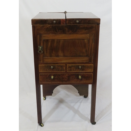 199 - Edwardian mahogany gentleman's washstand with fold-out top, pull-up mirror, press & drawers under, o... 