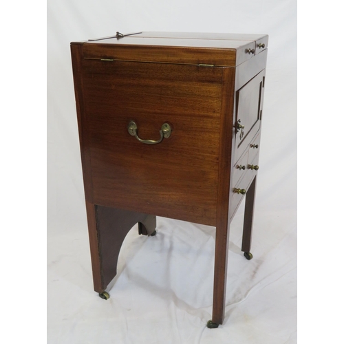 199 - Edwardian mahogany gentleman's washstand with fold-out top, pull-up mirror, press & drawers under, o... 