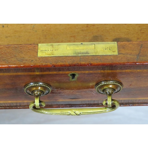 200 - Victorian inlaid mahogany kneehole desk with frieze drawer, six side drawers, brass drop handles, re... 