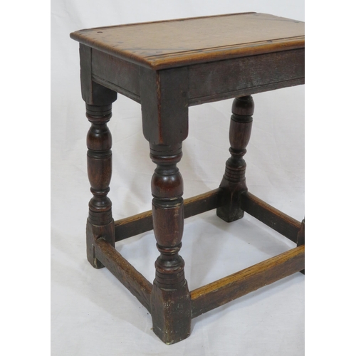 201 - Victorian oak stool or occasional table with turned columns, bracket feet & stretchers