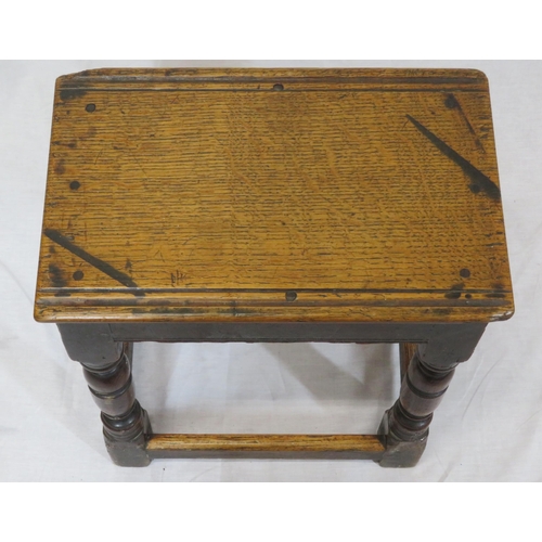 201 - Victorian oak stool or occasional table with turned columns, bracket feet & stretchers