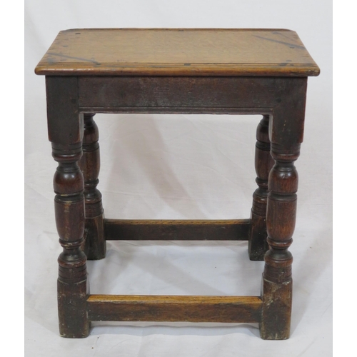 201 - Victorian oak stool or occasional table with turned columns, bracket feet & stretchers