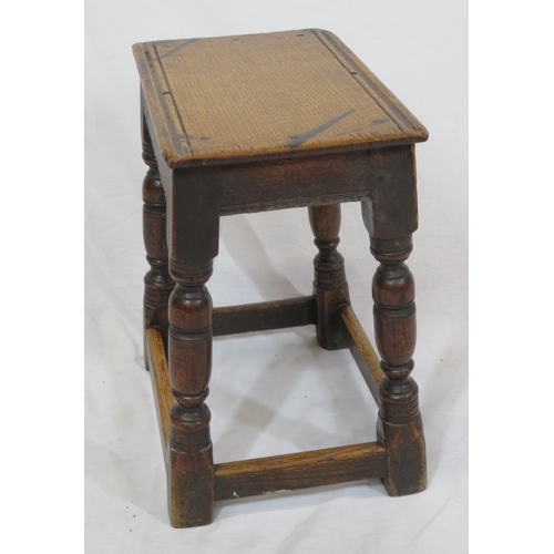 201 - Victorian oak stool or occasional table with turned columns, bracket feet & stretchers