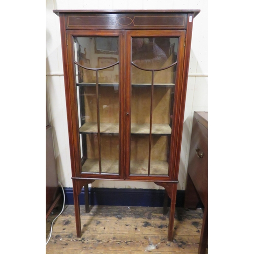 205 - Edwardian inlaid mahogany display cabinet with glazed doors & sides, shelved interior, on square leg... 