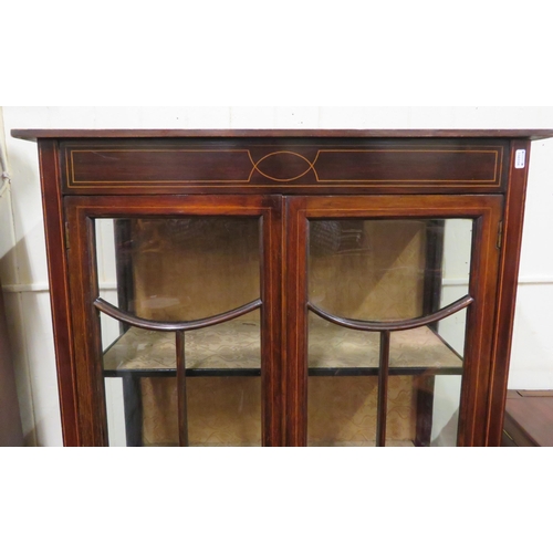 205 - Edwardian inlaid mahogany display cabinet with glazed doors & sides, shelved interior, on square leg... 