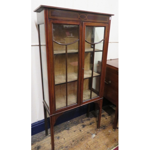 205 - Edwardian inlaid mahogany display cabinet with glazed doors & sides, shelved interior, on square leg... 