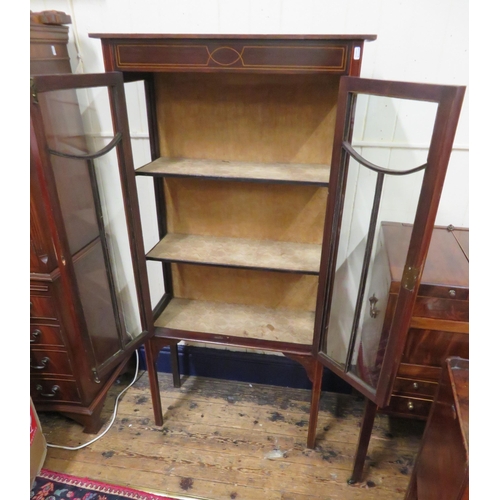 205 - Edwardian inlaid mahogany display cabinet with glazed doors & sides, shelved interior, on square leg... 