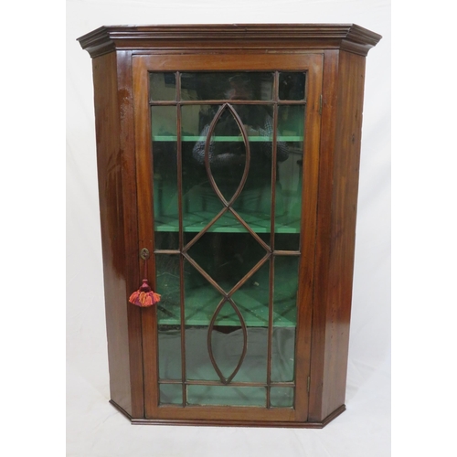 216 - Edwardian mahogany wall cabinet with glazed door & shelved interior