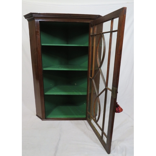 216 - Edwardian mahogany wall cabinet with glazed door & shelved interior