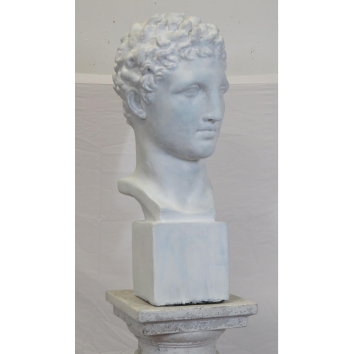 218 - Plaster bust of a man, on reeded pedestal with square base