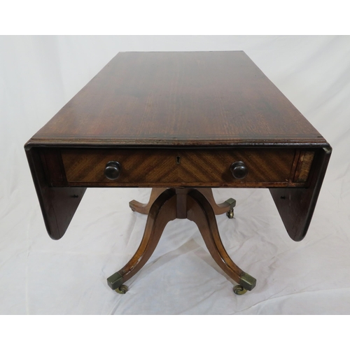 220 - Georgian dropleaf table with rounded borders, pull-out supports, frieze drawer with bun handles, rai... 