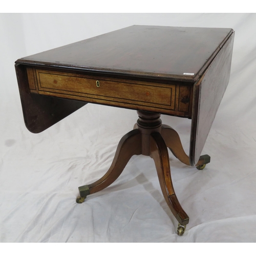 220 - Georgian dropleaf table with rounded borders, pull-out supports, frieze drawer with bun handles, rai... 