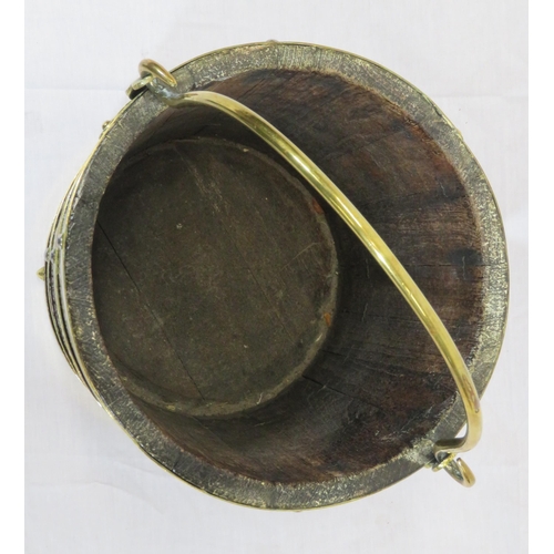 223 - Georgian style round peat bucket with brass banding & shaped brass handle