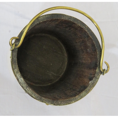 223 - Georgian style round peat bucket with brass banding & shaped brass handle