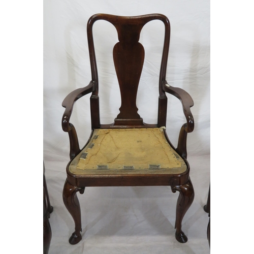 301 - Set of five Queen Anne style mahogany dining chairs with vase shaped splats, shaped seats, scroll le... 