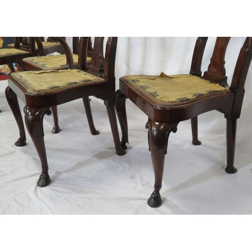 301 - Set of five Queen Anne style mahogany dining chairs with vase shaped splats, shaped seats, scroll le... 