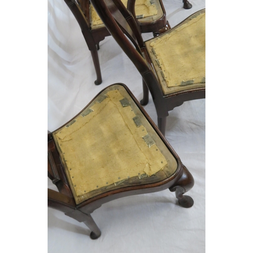 301 - Set of five Queen Anne style mahogany dining chairs with vase shaped splats, shaped seats, scroll le... 