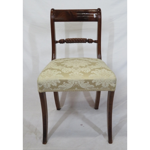 311 - Victorian mahogany occasional chair with shaped & reeded rails, foliate upholstery, on sabre legs