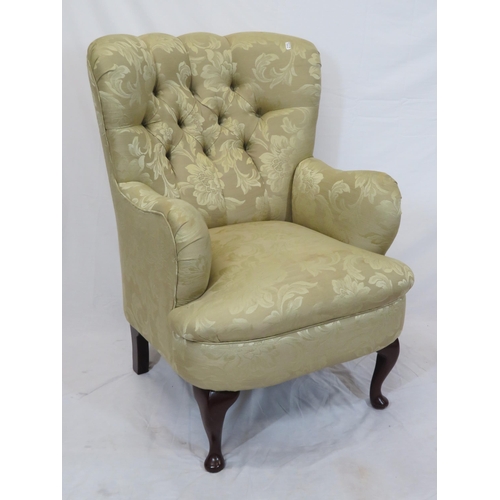 314 - Victorian buttoned upholstered armchair with cabriole legs, on pad feet