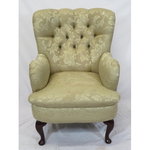 314 - Victorian buttoned upholstered armchair with cabriole legs, on pad feet