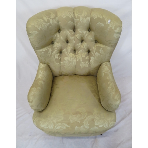 314 - Victorian buttoned upholstered armchair with cabriole legs, on pad feet