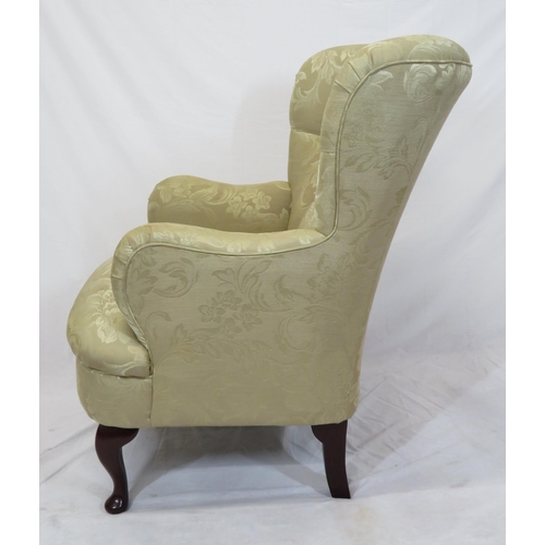 314 - Victorian buttoned upholstered armchair with cabriole legs, on pad feet