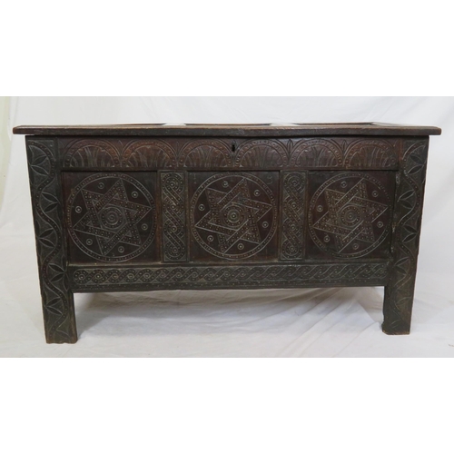 40 - Georgian oak coffer or blanket chest with lid, panelled sides with star decoration