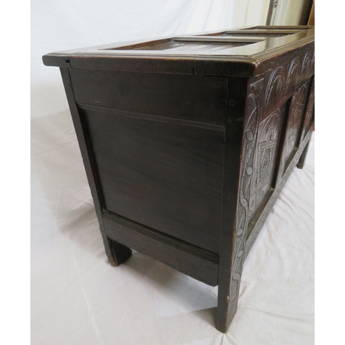 40 - Georgian oak coffer or blanket chest with lid, panelled sides with star decoration