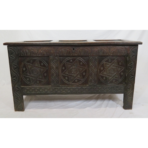 40 - Georgian oak coffer or blanket chest with lid, panelled sides with star decoration