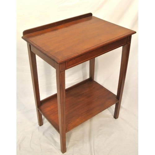 41 - Edwardian inlaid mahogany two tier side table with tapering legs