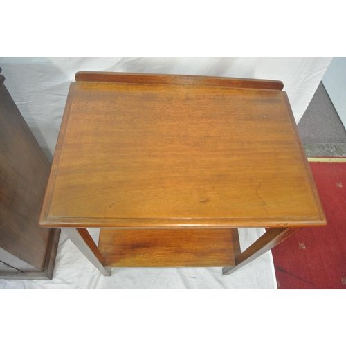 41 - Edwardian inlaid mahogany two tier side table with tapering legs