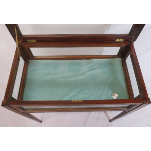 52 - Edwardian inlaid crossbanded mahogany bijouterie table with glazed top & sides, on square tapering l... 