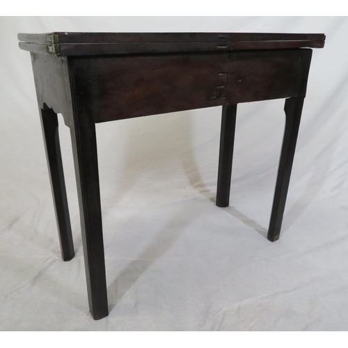 75 - Georgian mahogany tea table with fold-over top, pull-out gateleg support, drawer under with brass dr... 