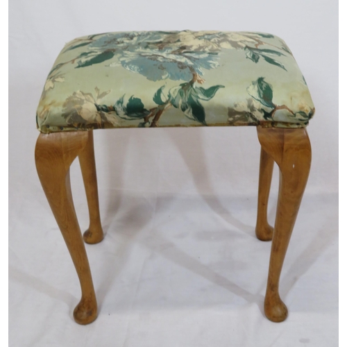 76 - Victorian stool with foliate upholstered top, on cabriole legs with pad feet