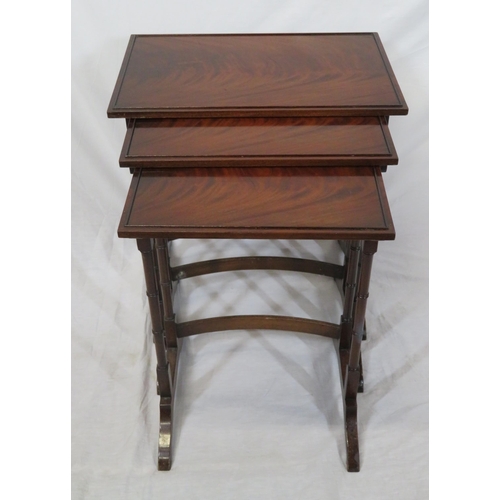 86 - Victorian style nest of three tables with turned columns & bracket feet