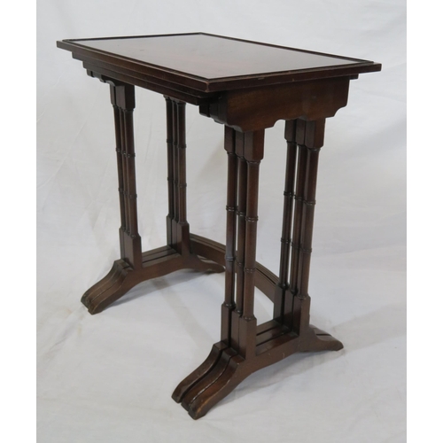 86 - Victorian style nest of three tables with turned columns & bracket feet