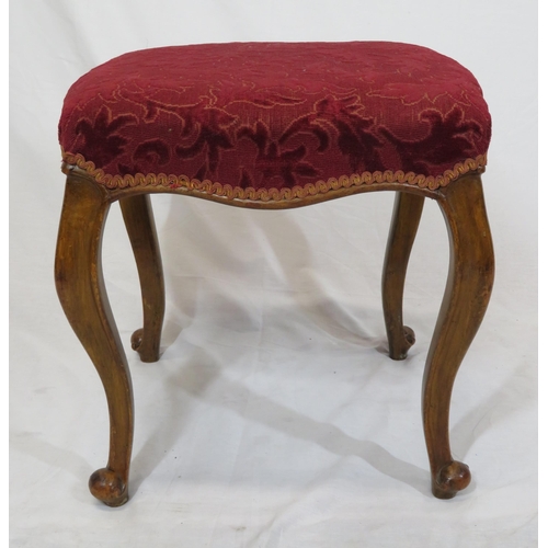 89 - Victorian square stool with serpentine borders & cabriole legs with scroll feet